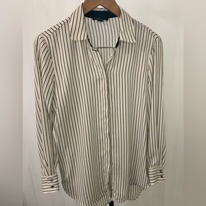 Striped white and Black button down blouse top
